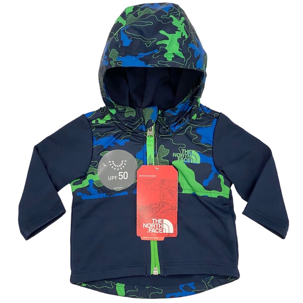 The North Face Kickin It Hoodie Jacket UPF50 - 0-3M - Navy Blue Lime Green Camo